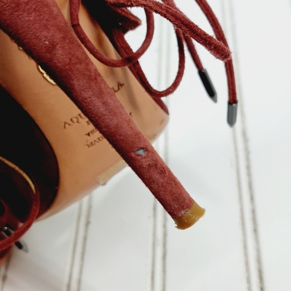 Aquazzura Sexy Thing Burgundy Lace Up Slip On High Heels Pep Toe Sandals B403 - Picture 11 of 13